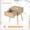 Set of 2 Natural Wood Nightstand with Rattan Storage Drawer Boho Design for Bedroom Decor